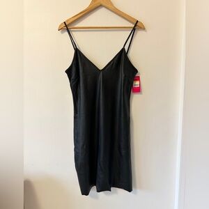 NWT Commando Vegan Faux Leather V-Neck Spaghetti Strap Slip Dress In Black | Sm